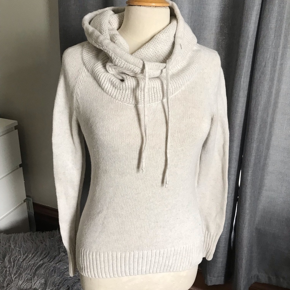 Thick Cream Cowl Neck Knit Sweater